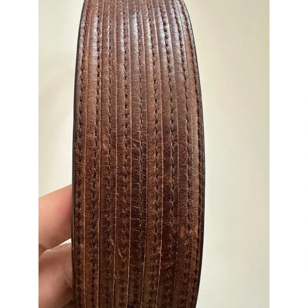 Trafalgar Mens Brown Oil Tanned Vegetable Leather Ribbed Stitched Belt Size 36
